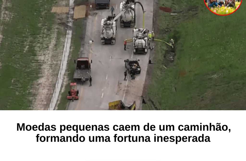Moedas pequenas caem de um caminhão, formando uma fortuna inesperada